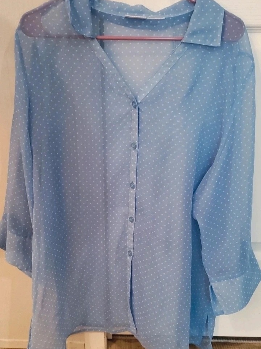 White Stag Light Blue Polka Dot Button-Down Blouse